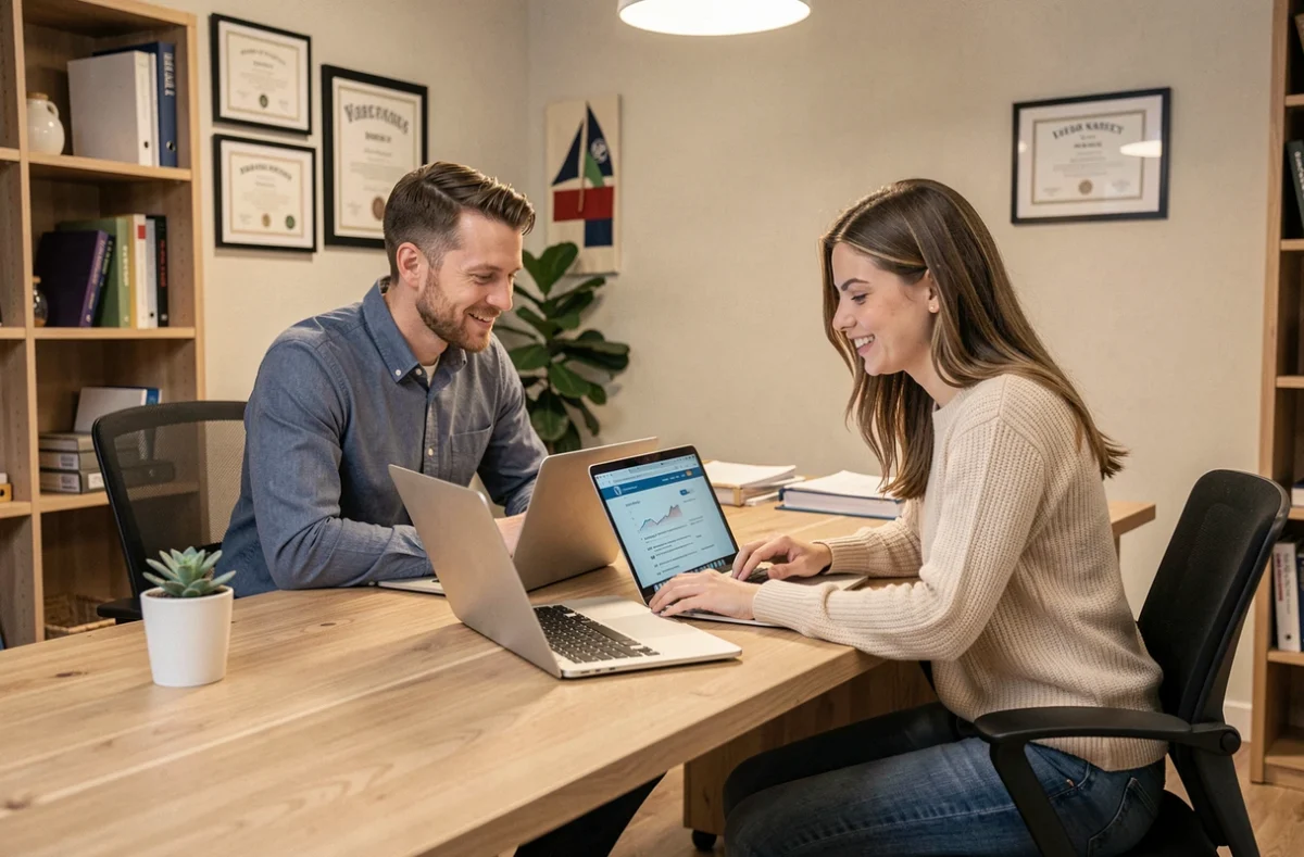 Équipe de l'agence CSLH réalisant un audit de site WordPress dans leur bureau en Normandie