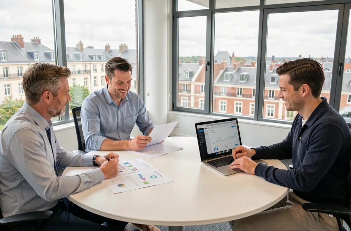 Équipe d'Opteam Interactive en réunion stratégique autour d'un projet WordPress à Rouen