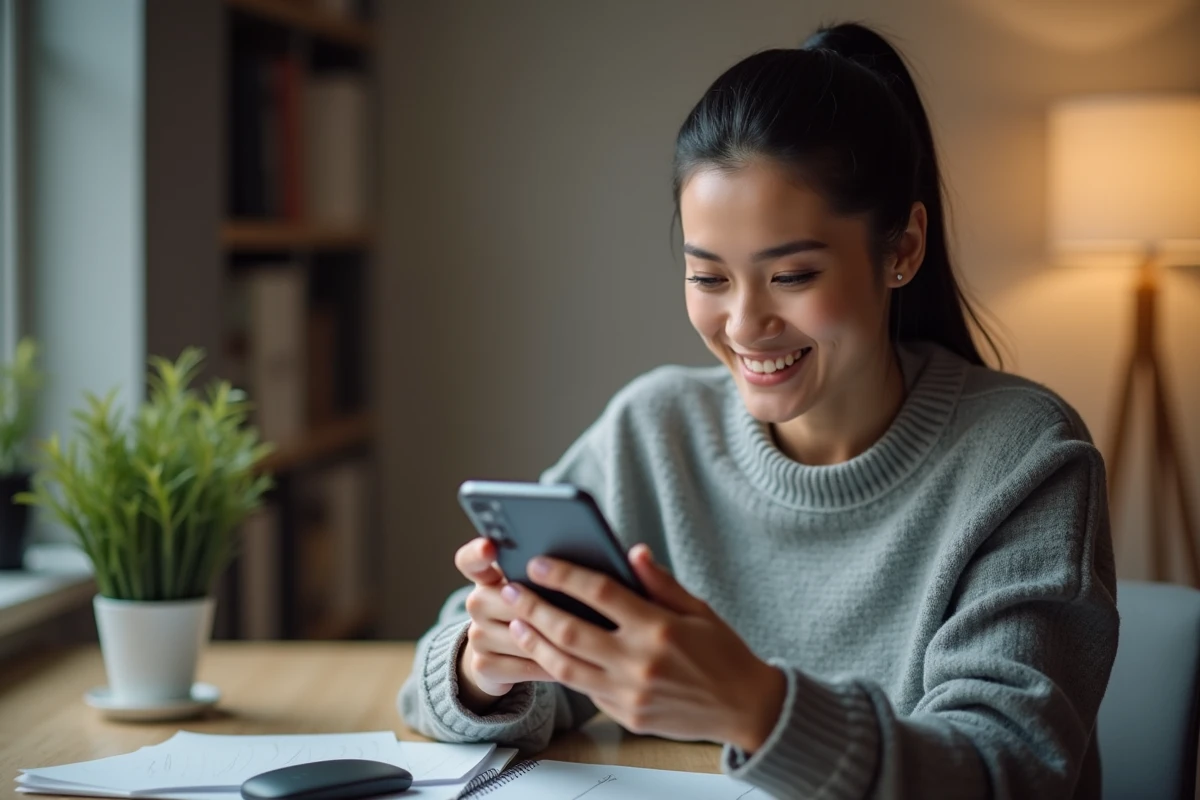 Femme utilisant un Samsung Galaxy pour effectuer une capture d'écran avec les nouvelles fonctionnalités One UI 2026
