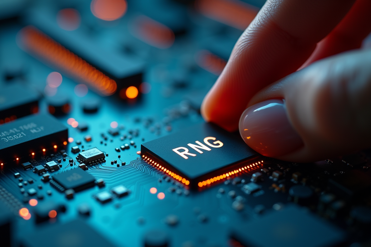 Zoom sur une carte mère avec un microchip RNG