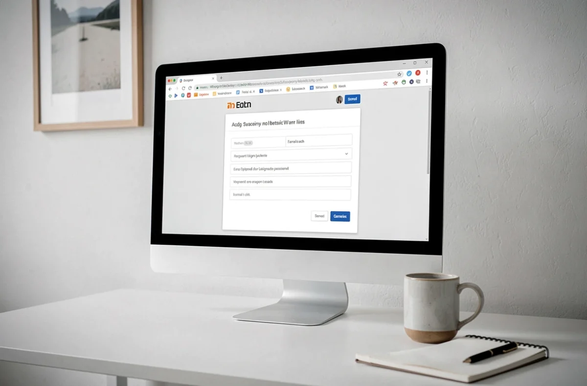 Écran d'ordinateur affichant une page de connexion messagerie Orange sur un bureau minimaliste