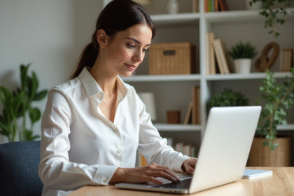 Femme travaillant sur un ordinateur dans un bureau moderne