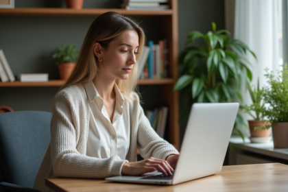 Jeune femme travaillant sur son ordinateur dans un bureau moderne