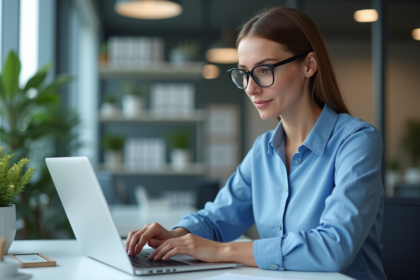 Femme d affaires analysant des graphiques SEO au bureau