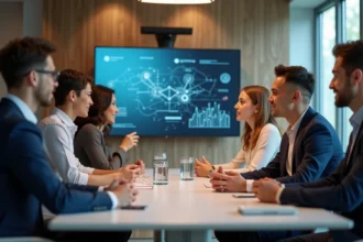 Groupe de professionnels en réunion dans un bureau moderne