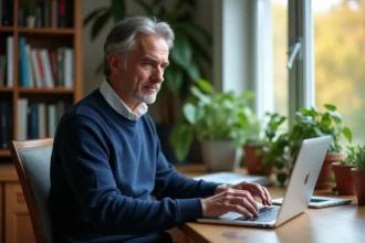 Homme d'âge moyen travaillant dans un bureau à domicile