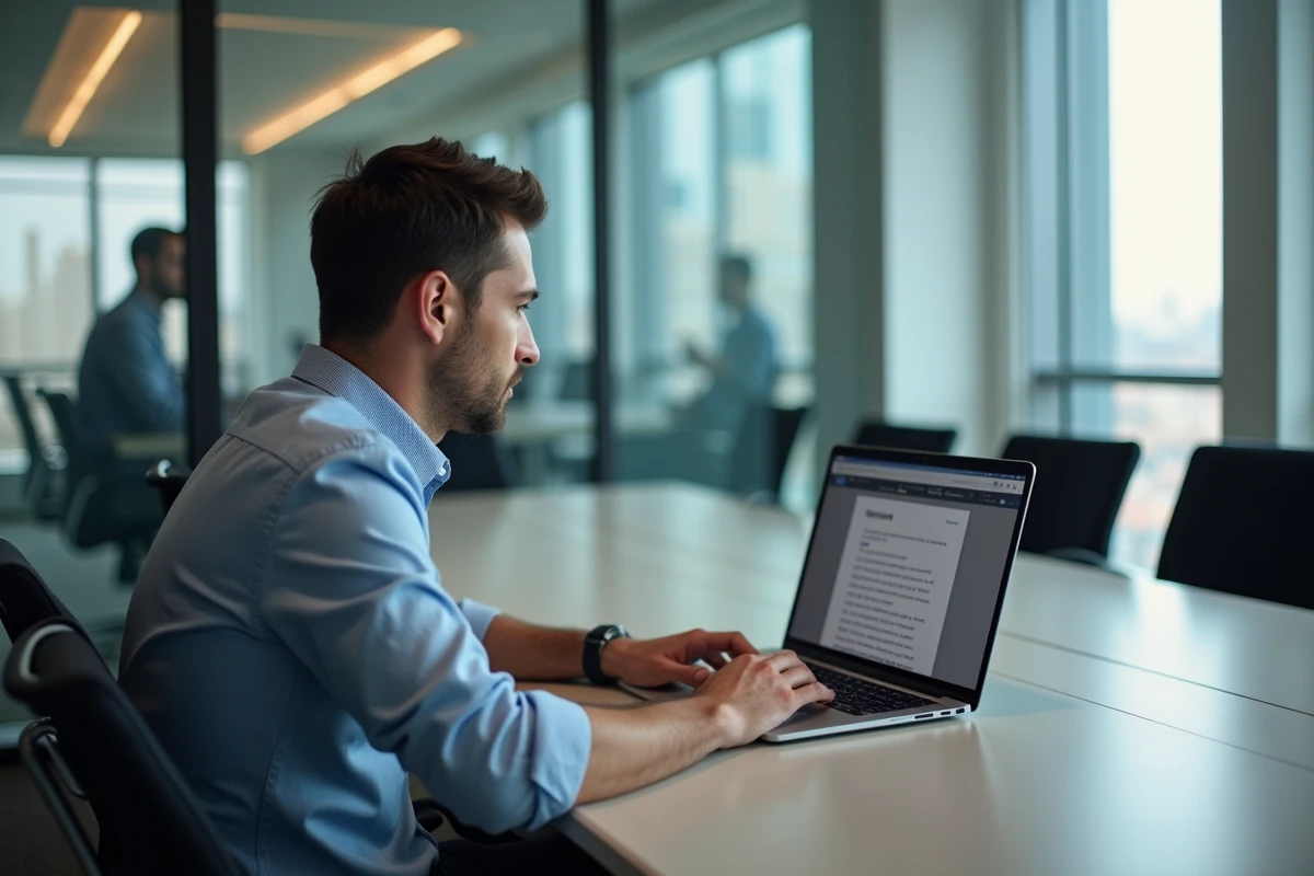 Homme d affaires convertissant un fichier ODT en DOCX au bureau