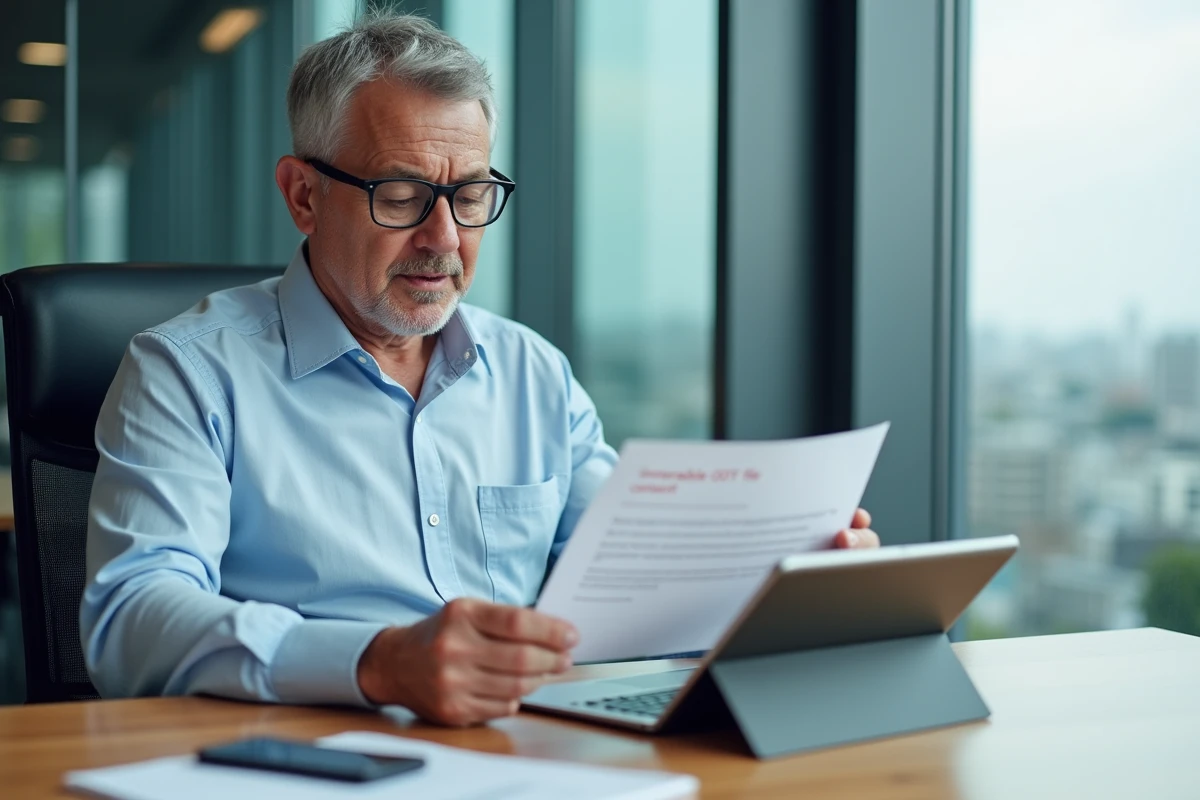 Homme avec erreur de fichier ODT dans un bureau professionnel