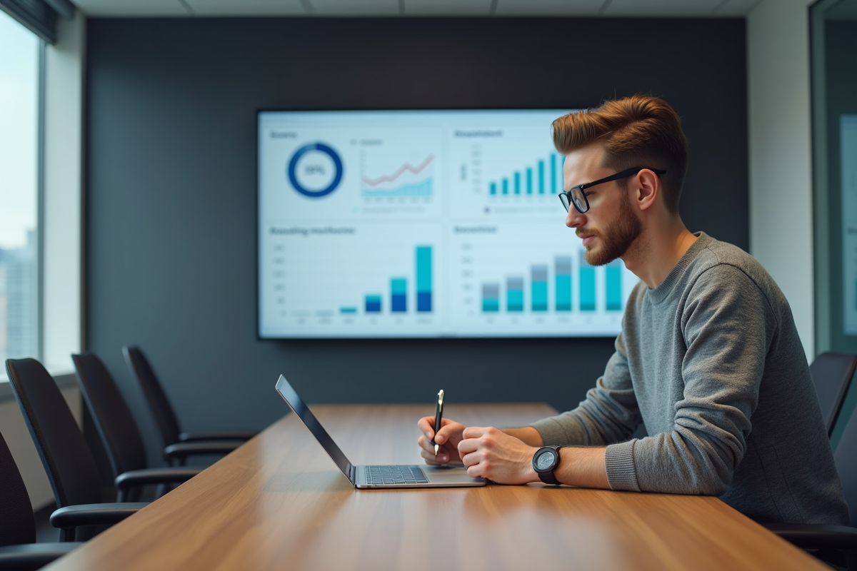 Jeune spécialiste marketing prenant des notes en réunion