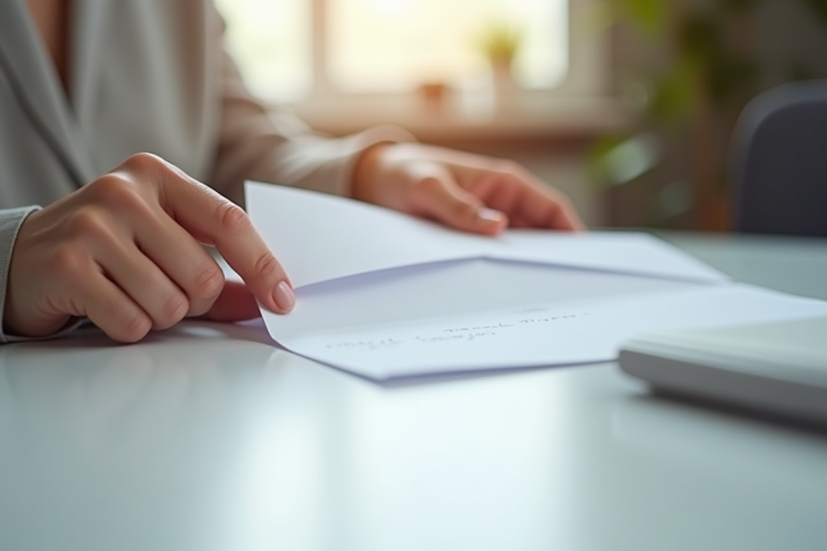 Main plaçant une lettre officielle dans une enveloppe blanche