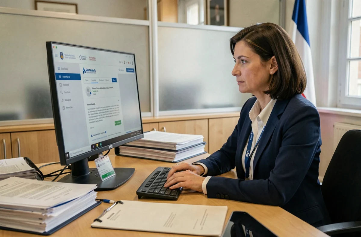Fonctionnaire utilisant la messagerie sécurisée Mélanie 2 Web dans un bureau ministériel