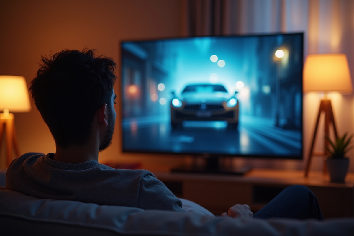 Personne regardant un écran 1440p dans un salon lumineux