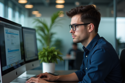 Jeune professionnel IT examinant un certificat SSL sur son écran