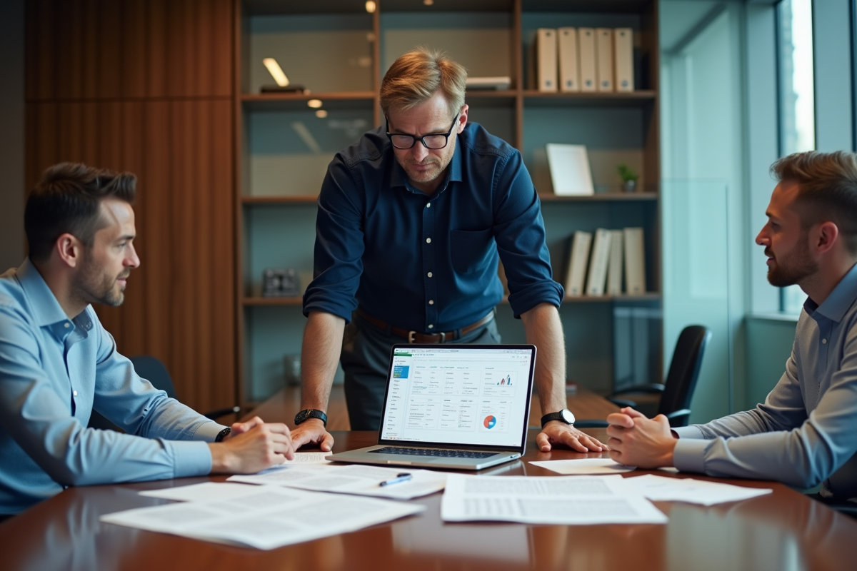 Groupe de collègues échangeant des données lors d