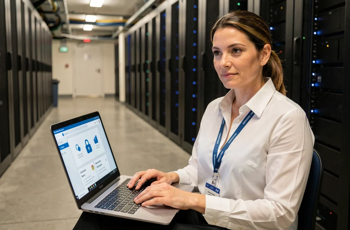 Responsable informatique accédant à la messagerie ministérielle Mélanie 2 Web depuis une salle serveur sécurisée
